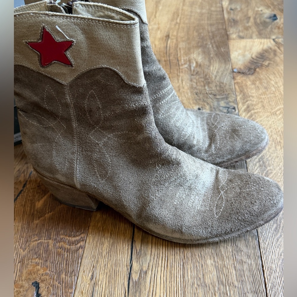 Marco Delli Star Western Ankle Boots EU 41 Beige Suede Red Star Italy $998